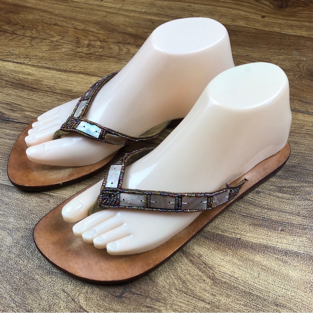 Mystique Brown Iridescent Beaded Flip Flops